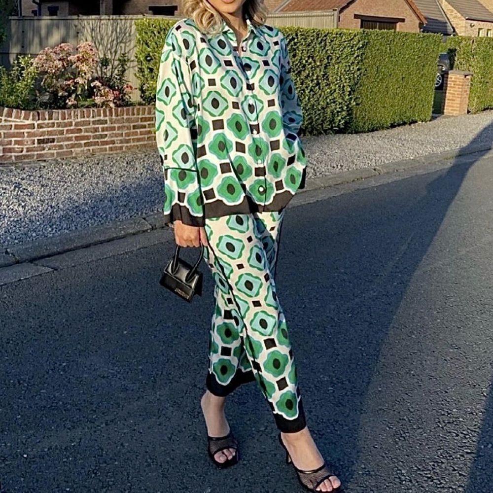 Zara Set Geometric Print Matching 2 Piece Shirt Pants Size XS • BLOGGER FAVORITE - Picture 10 of 16